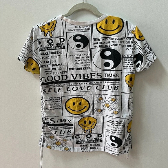 On Fire Womens Allover Graphic White T-Shirt “God is all you need” Large Smiley - Picture 8 of 10